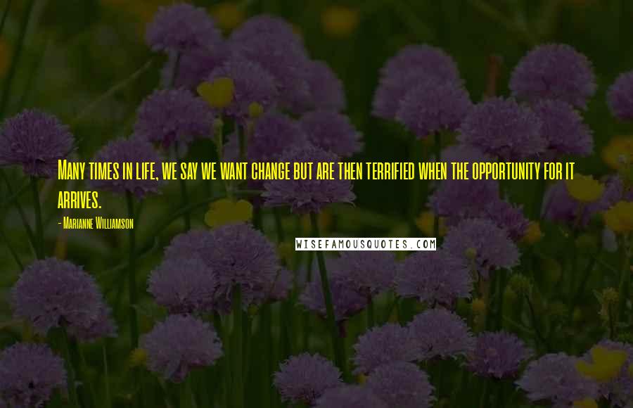 Marianne Williamson Quotes: Many times in life, we say we want change but are then terrified when the opportunity for it arrives.