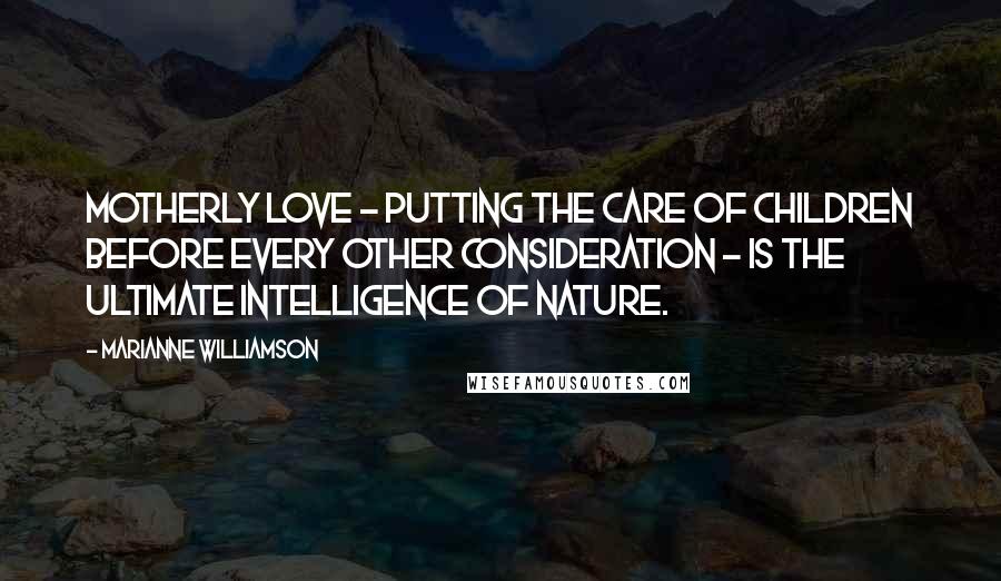 Marianne Williamson Quotes: Motherly love - putting the care of children before every other consideration - is the ultimate intelligence of nature.