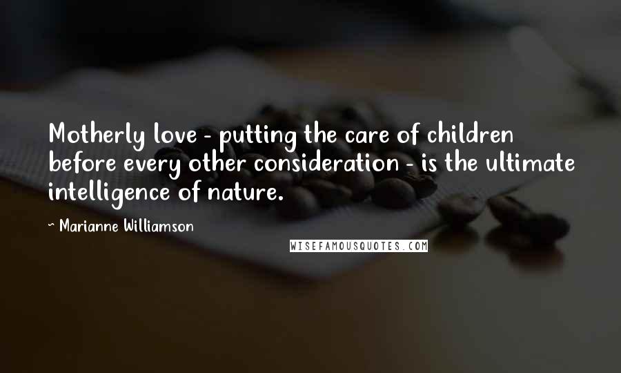 Marianne Williamson Quotes: Motherly love - putting the care of children before every other consideration - is the ultimate intelligence of nature.