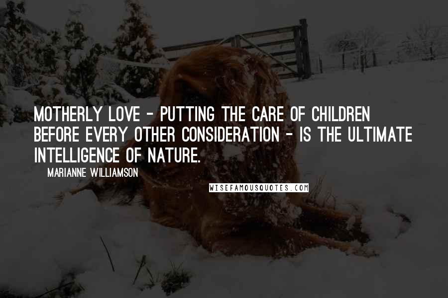 Marianne Williamson Quotes: Motherly love - putting the care of children before every other consideration - is the ultimate intelligence of nature.