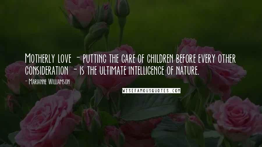 Marianne Williamson Quotes: Motherly love - putting the care of children before every other consideration - is the ultimate intelligence of nature.