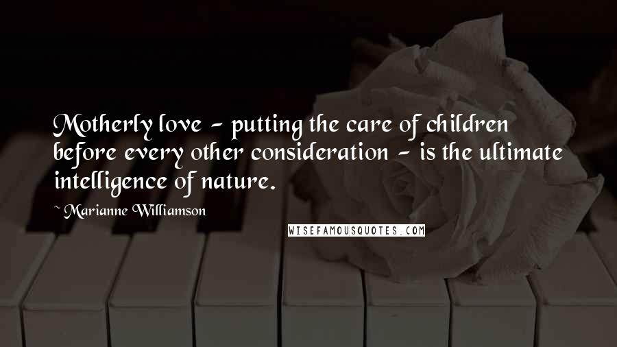 Marianne Williamson Quotes: Motherly love - putting the care of children before every other consideration - is the ultimate intelligence of nature.