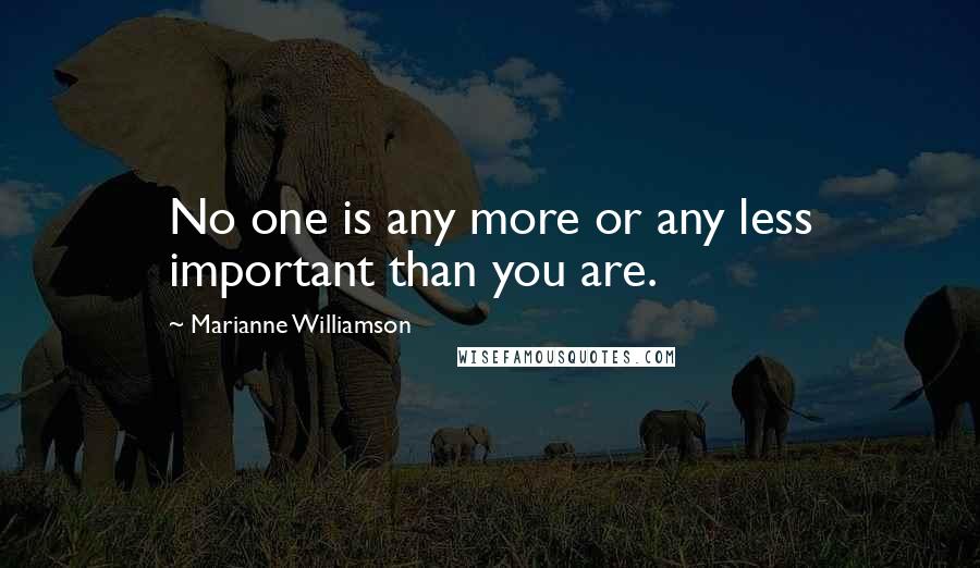Marianne Williamson Quotes: No one is any more or any less important than you are.