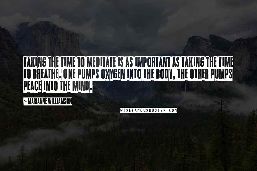 Marianne Williamson Quotes: Taking the time to meditate is as important as taking the time to breathe. One pumps oxygen into the body, the other pumps peace into the mind.