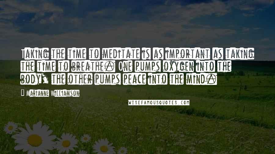 Marianne Williamson Quotes: Taking the time to meditate is as important as taking the time to breathe. One pumps oxygen into the body, the other pumps peace into the mind.