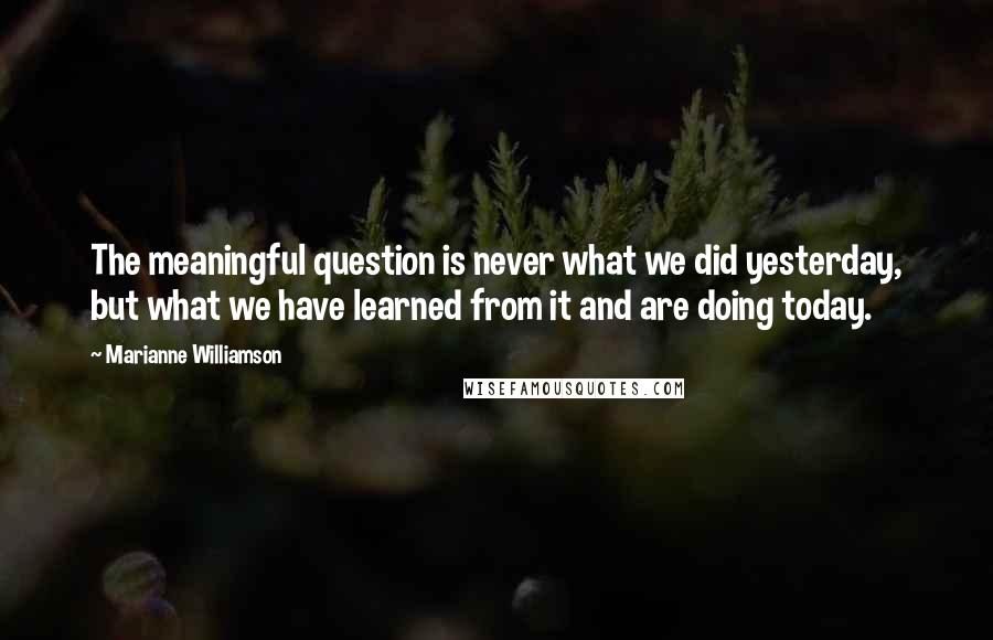 Marianne Williamson Quotes: The meaningful question is never what we did yesterday, but what we have learned from it and are doing today.