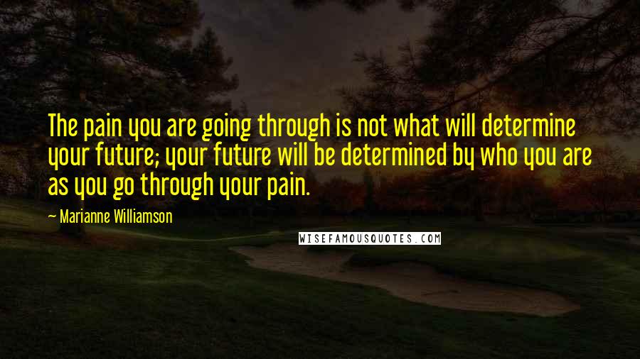 Marianne Williamson Quotes: The pain you are going through is not what will determine your future; your future will be determined by who you are as you go through your pain.