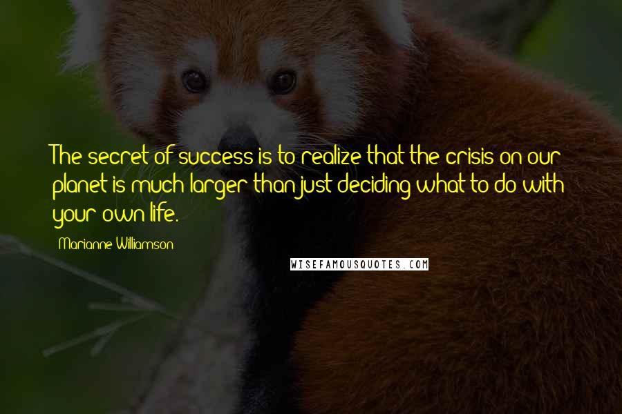 Marianne Williamson Quotes: The secret of success is to realize that the crisis on our planet is much larger than just deciding what to do with your own life.