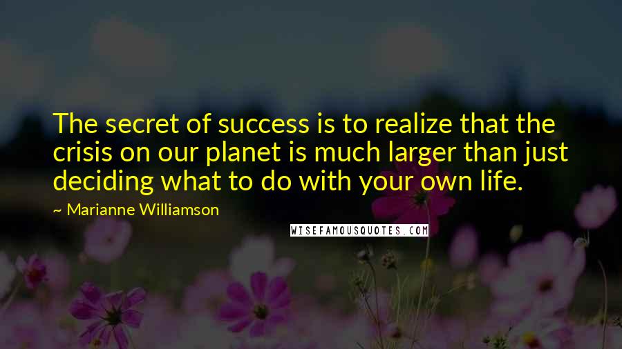 Marianne Williamson Quotes: The secret of success is to realize that the crisis on our planet is much larger than just deciding what to do with your own life.