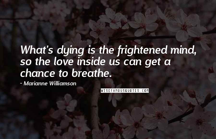 Marianne Williamson Quotes: What's dying is the frightened mind, so the love inside us can get a chance to breathe.