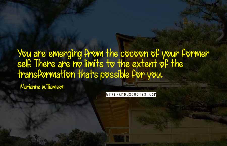 Marianne Williamson Quotes: You are emerging from the cocoon of your former self. There are no limits to the extent of the transformation that's possible for you.