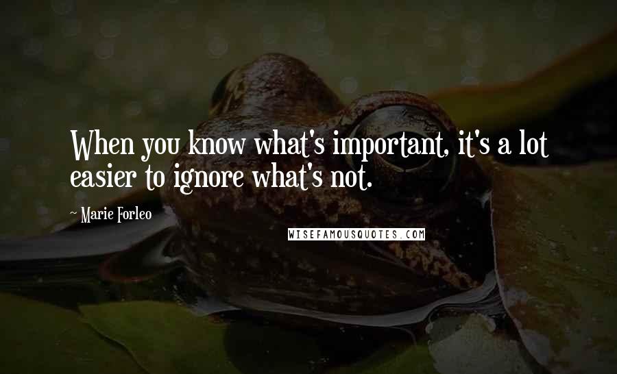 Marie Forleo Quotes: When you know what's important, it's a lot easier to ignore what's not.
