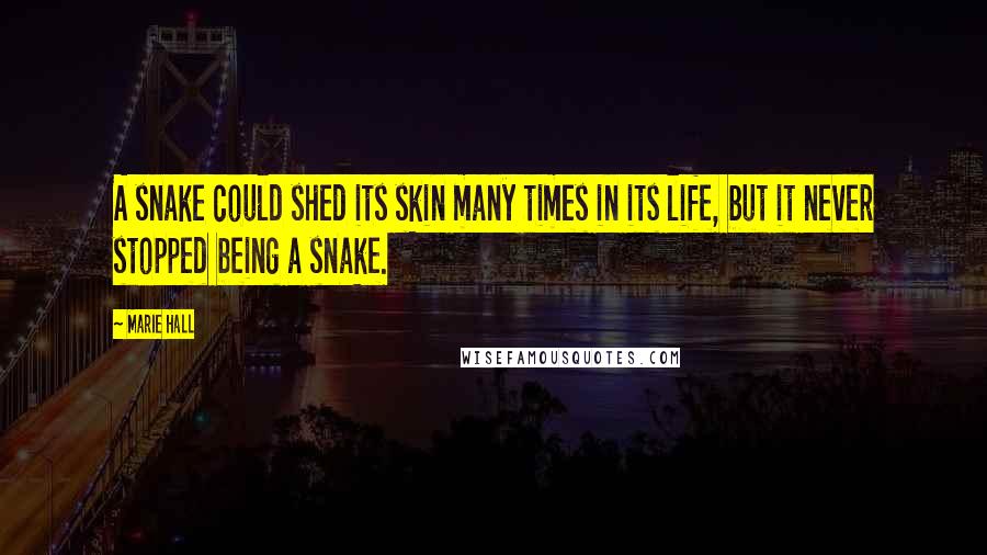 Marie Hall Quotes: A snake could shed its skin many times in its life, but it never stopped being a snake.