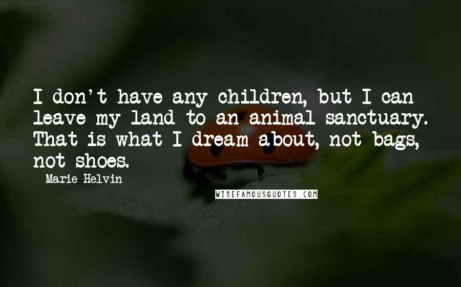 Marie Helvin Quotes: I don't have any children, but I can leave my land to an animal sanctuary. That is what I dream about, not bags, not shoes.