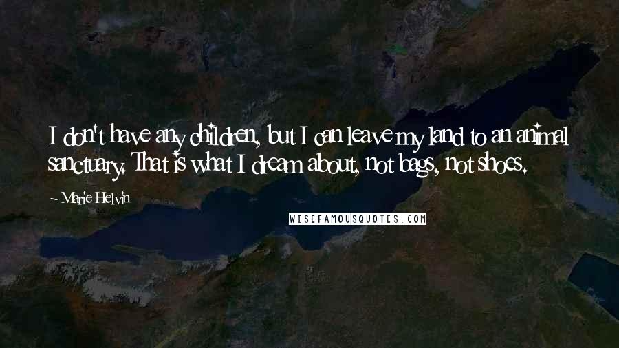 Marie Helvin Quotes: I don't have any children, but I can leave my land to an animal sanctuary. That is what I dream about, not bags, not shoes.