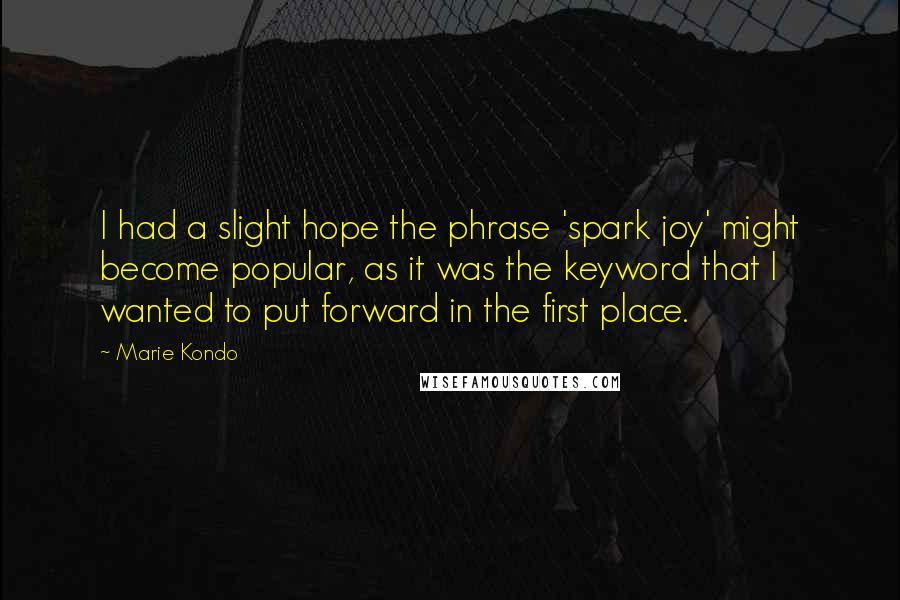 Marie Kondo Quotes: I had a slight hope the phrase 'spark joy' might become popular, as it was the keyword that I wanted to put forward in the first place.