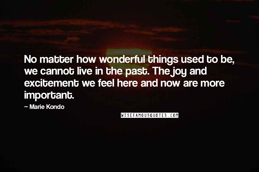 Marie Kondo Quotes: No matter how wonderful things used to be, we cannot live in the past. The joy and excitement we feel here and now are more important.