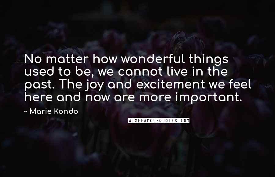 Marie Kondo Quotes: No matter how wonderful things used to be, we cannot live in the past. The joy and excitement we feel here and now are more important.