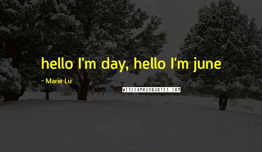 Marie Lu Quotes: hello I'm day, hello I'm june