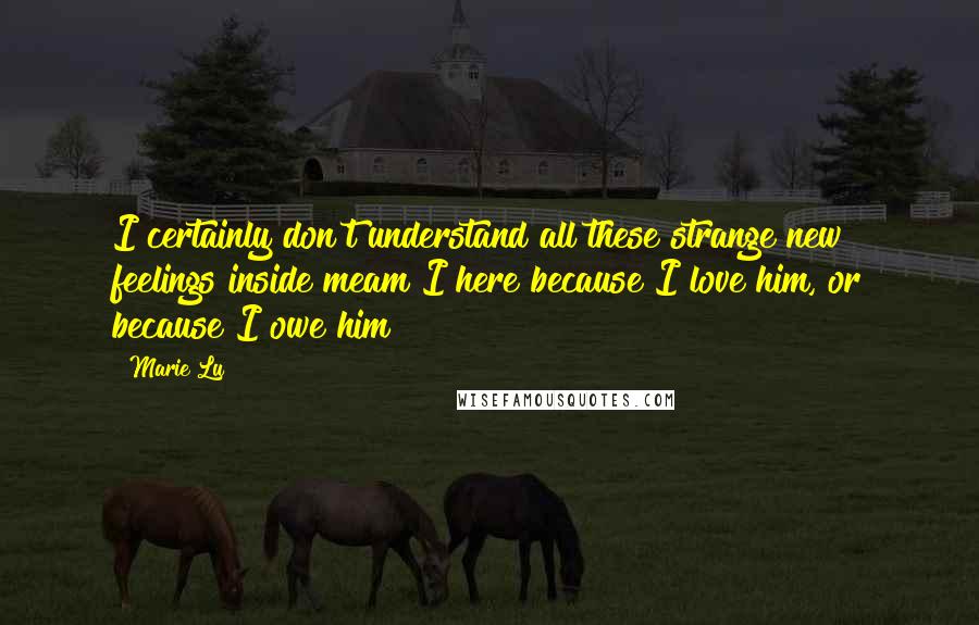 Marie Lu Quotes: I certainly don't understand all these strange new feelings inside meam I here because I love him, or because I owe him?