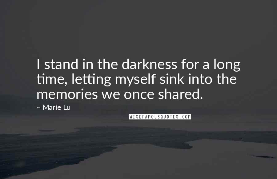 Marie Lu Quotes: I stand in the darkness for a long time, letting myself sink into the memories we once shared.