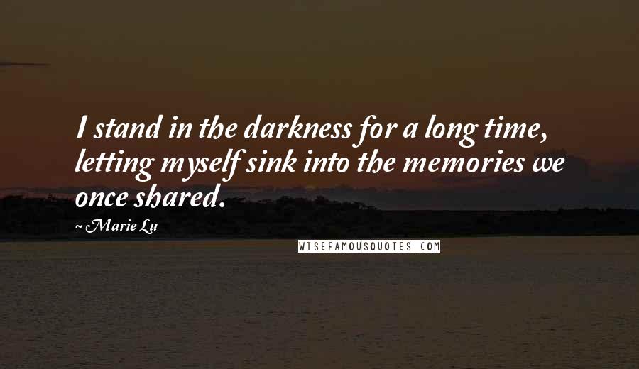 Marie Lu Quotes: I stand in the darkness for a long time, letting myself sink into the memories we once shared.