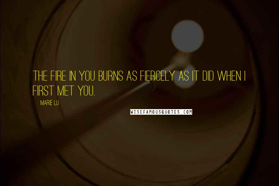 Marie Lu Quotes: The fire in you burns as fiercely as it did when I first met you.