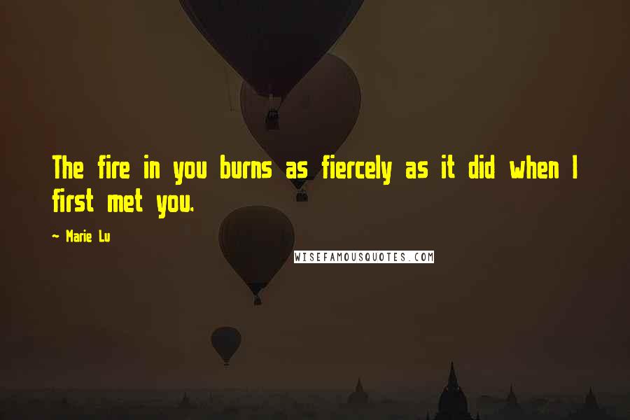 Marie Lu Quotes: The fire in you burns as fiercely as it did when I first met you.