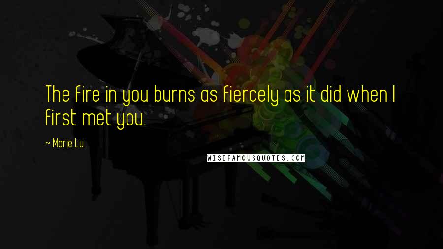 Marie Lu Quotes: The fire in you burns as fiercely as it did when I first met you.