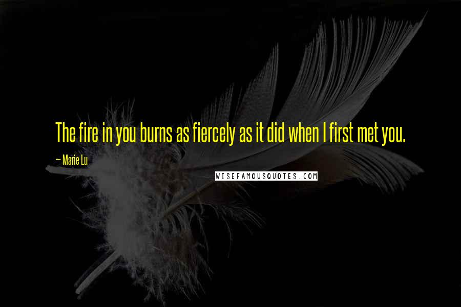 Marie Lu Quotes: The fire in you burns as fiercely as it did when I first met you.