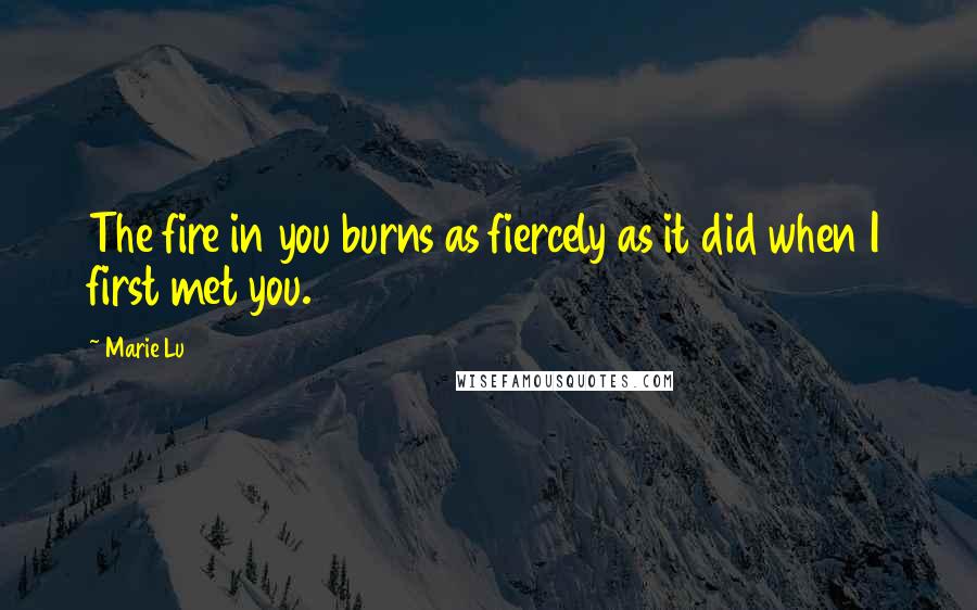 Marie Lu Quotes: The fire in you burns as fiercely as it did when I first met you.