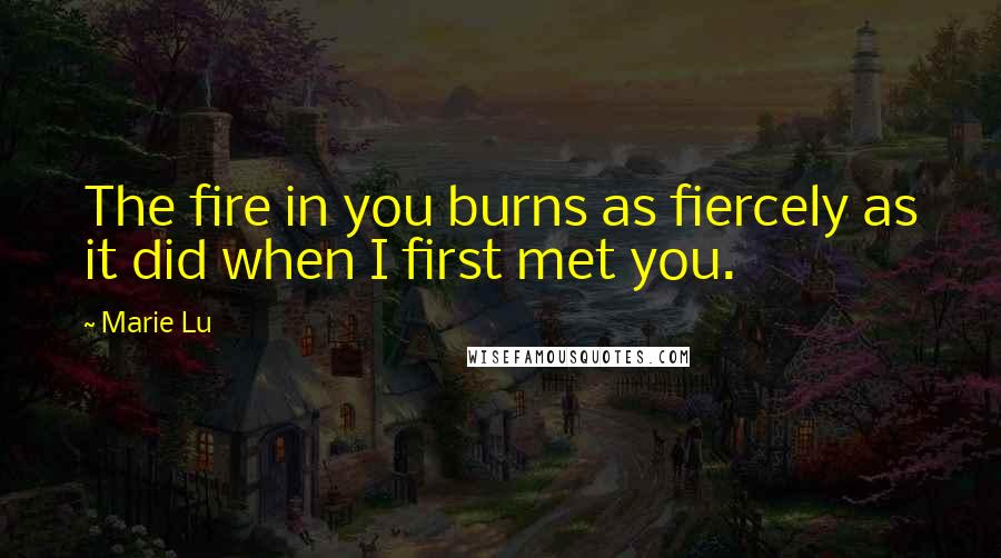 Marie Lu Quotes: The fire in you burns as fiercely as it did when I first met you.