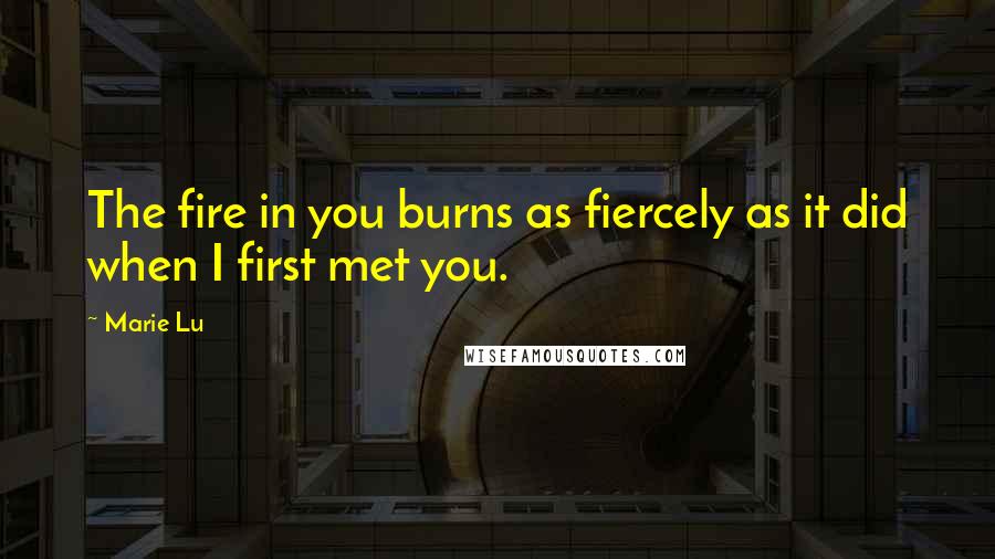 Marie Lu Quotes: The fire in you burns as fiercely as it did when I first met you.