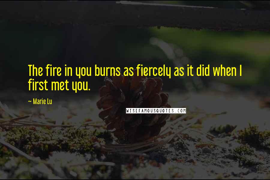 Marie Lu Quotes: The fire in you burns as fiercely as it did when I first met you.