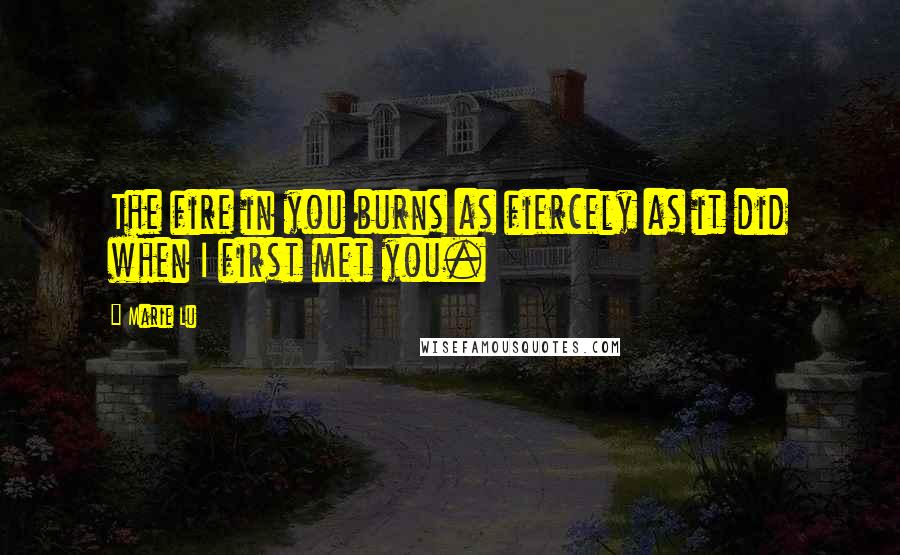 Marie Lu Quotes: The fire in you burns as fiercely as it did when I first met you.