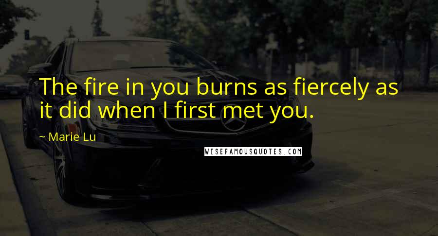 Marie Lu Quotes: The fire in you burns as fiercely as it did when I first met you.