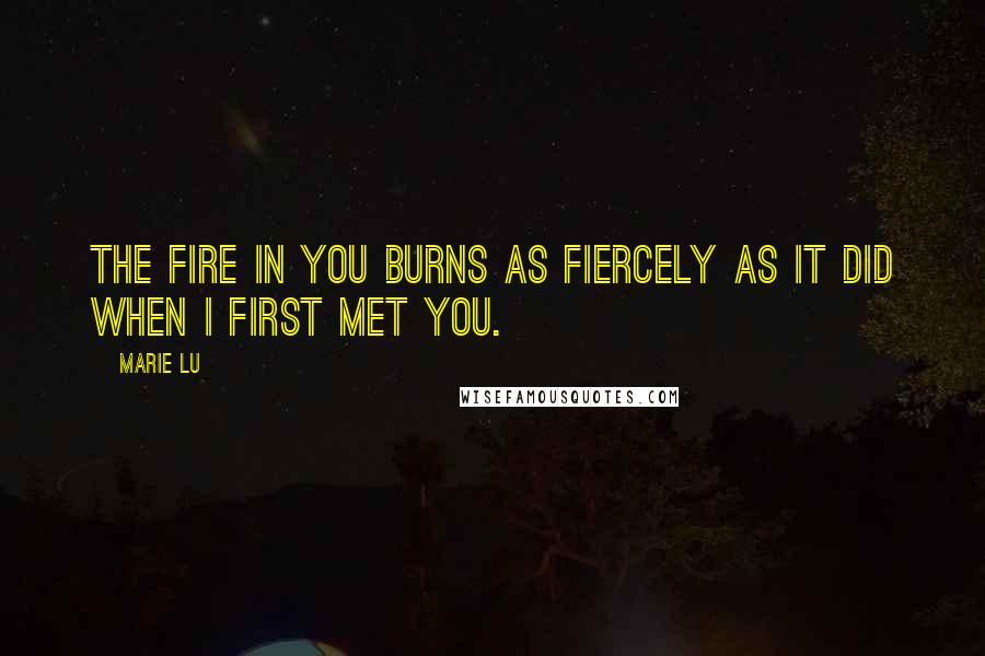 Marie Lu Quotes: The fire in you burns as fiercely as it did when I first met you.