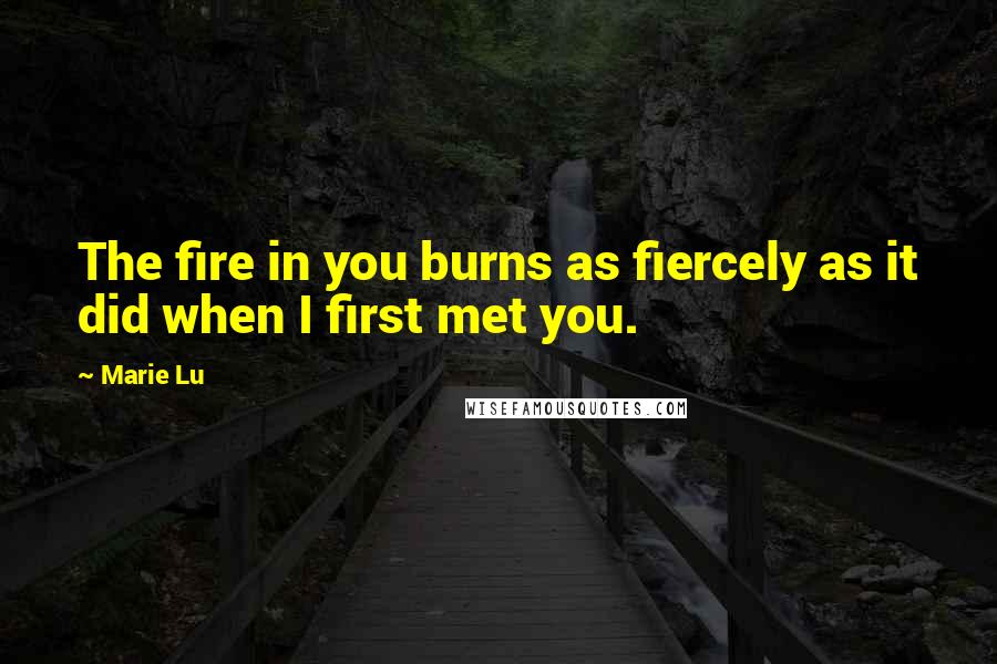 Marie Lu Quotes: The fire in you burns as fiercely as it did when I first met you.