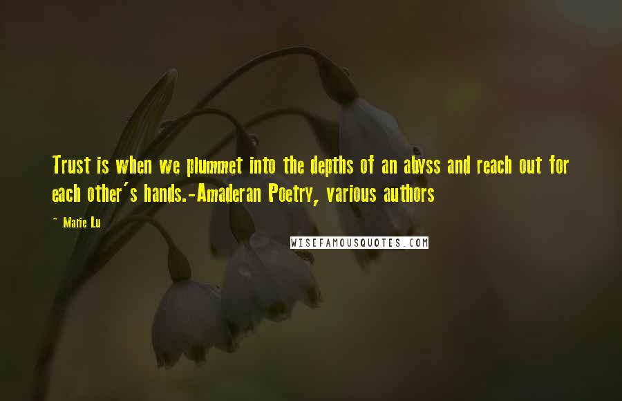 Marie Lu Quotes: Trust is when we plummet into the depths of an abyss and reach out for each other's hands.-Amaderan Poetry, various authors