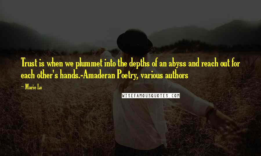 Marie Lu Quotes: Trust is when we plummet into the depths of an abyss and reach out for each other's hands.-Amaderan Poetry, various authors