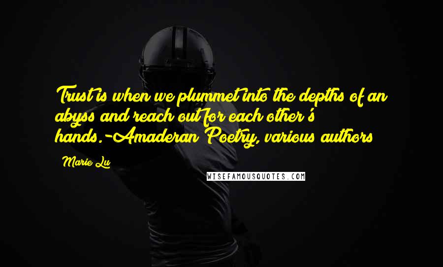 Marie Lu Quotes: Trust is when we plummet into the depths of an abyss and reach out for each other's hands.-Amaderan Poetry, various authors