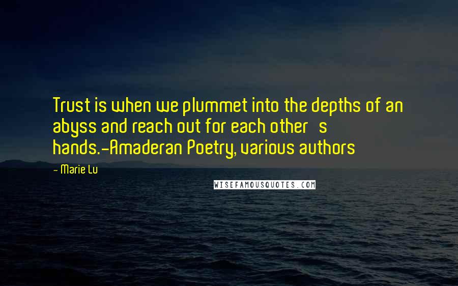 Marie Lu Quotes: Trust is when we plummet into the depths of an abyss and reach out for each other's hands.-Amaderan Poetry, various authors