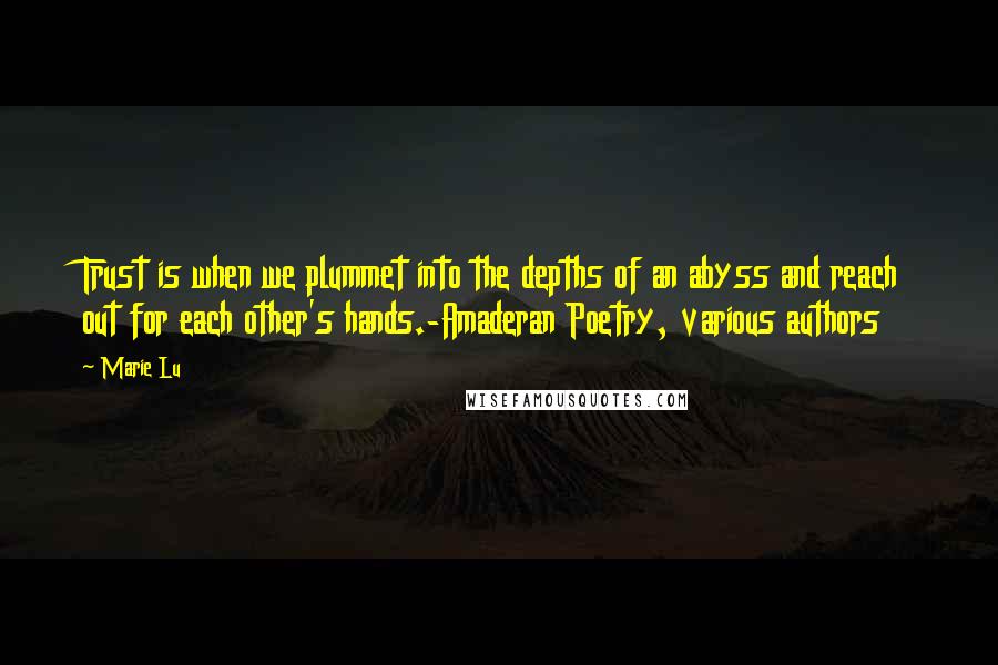 Marie Lu Quotes: Trust is when we plummet into the depths of an abyss and reach out for each other's hands.-Amaderan Poetry, various authors