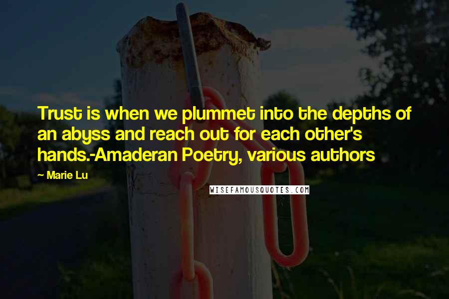 Marie Lu Quotes: Trust is when we plummet into the depths of an abyss and reach out for each other's hands.-Amaderan Poetry, various authors