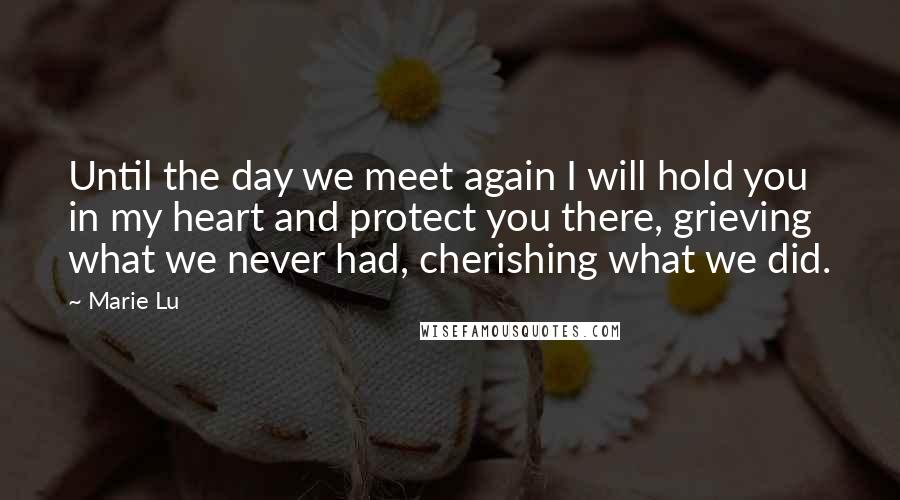 Marie Lu Quotes: Until the day we meet again I will hold you in my heart and protect you there, grieving what we never had, cherishing what we did.