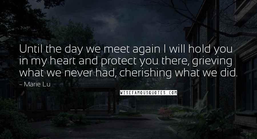 Marie Lu Quotes: Until the day we meet again I will hold you in my heart and protect you there, grieving what we never had, cherishing what we did.