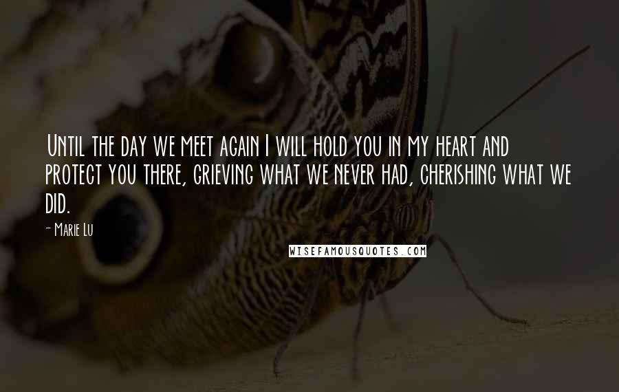 Marie Lu Quotes: Until the day we meet again I will hold you in my heart and protect you there, grieving what we never had, cherishing what we did.