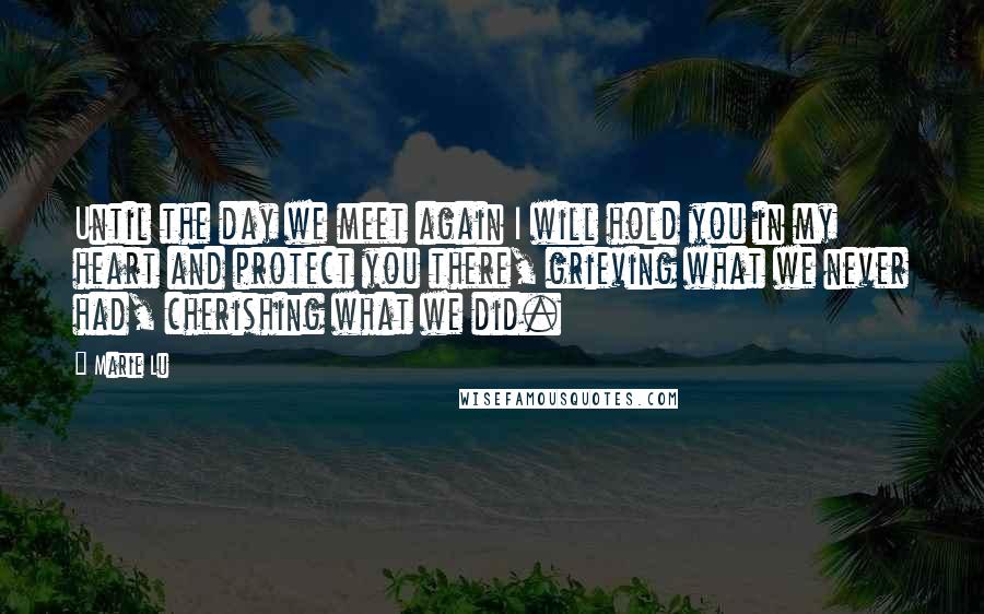 Marie Lu Quotes: Until the day we meet again I will hold you in my heart and protect you there, grieving what we never had, cherishing what we did.