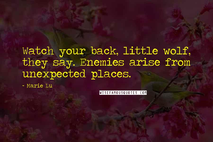 Marie Lu Quotes: Watch your back, little wolf, they say. Enemies arise from unexpected places.