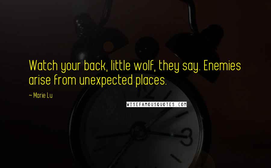 Marie Lu Quotes: Watch your back, little wolf, they say. Enemies arise from unexpected places.